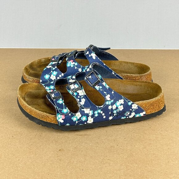 Birkenstock Shoes - Birkenstock Papillio Florida Three Strap Floral Sandals Womens 7 Blue Leather